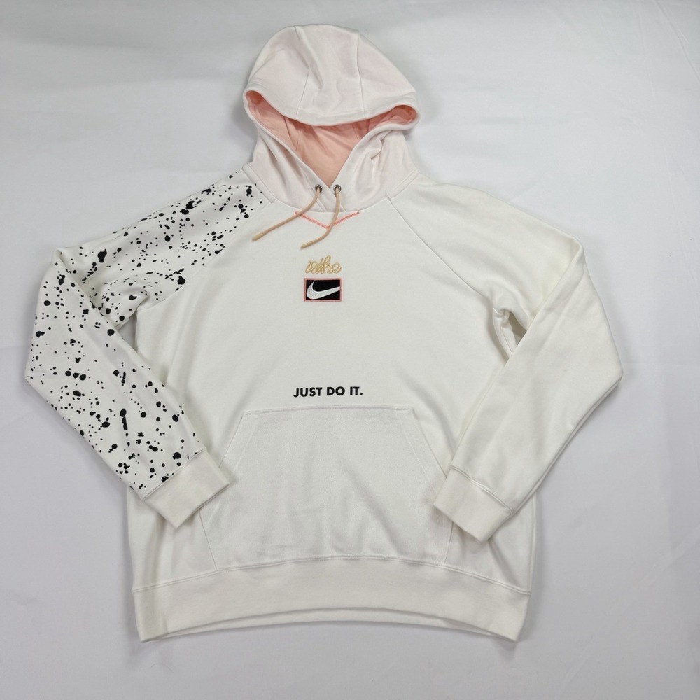 Nike Sportswear Just Do It Hoodie Sweatshirt White Pink Splatter Logo Women's L - Picture 7 of 15